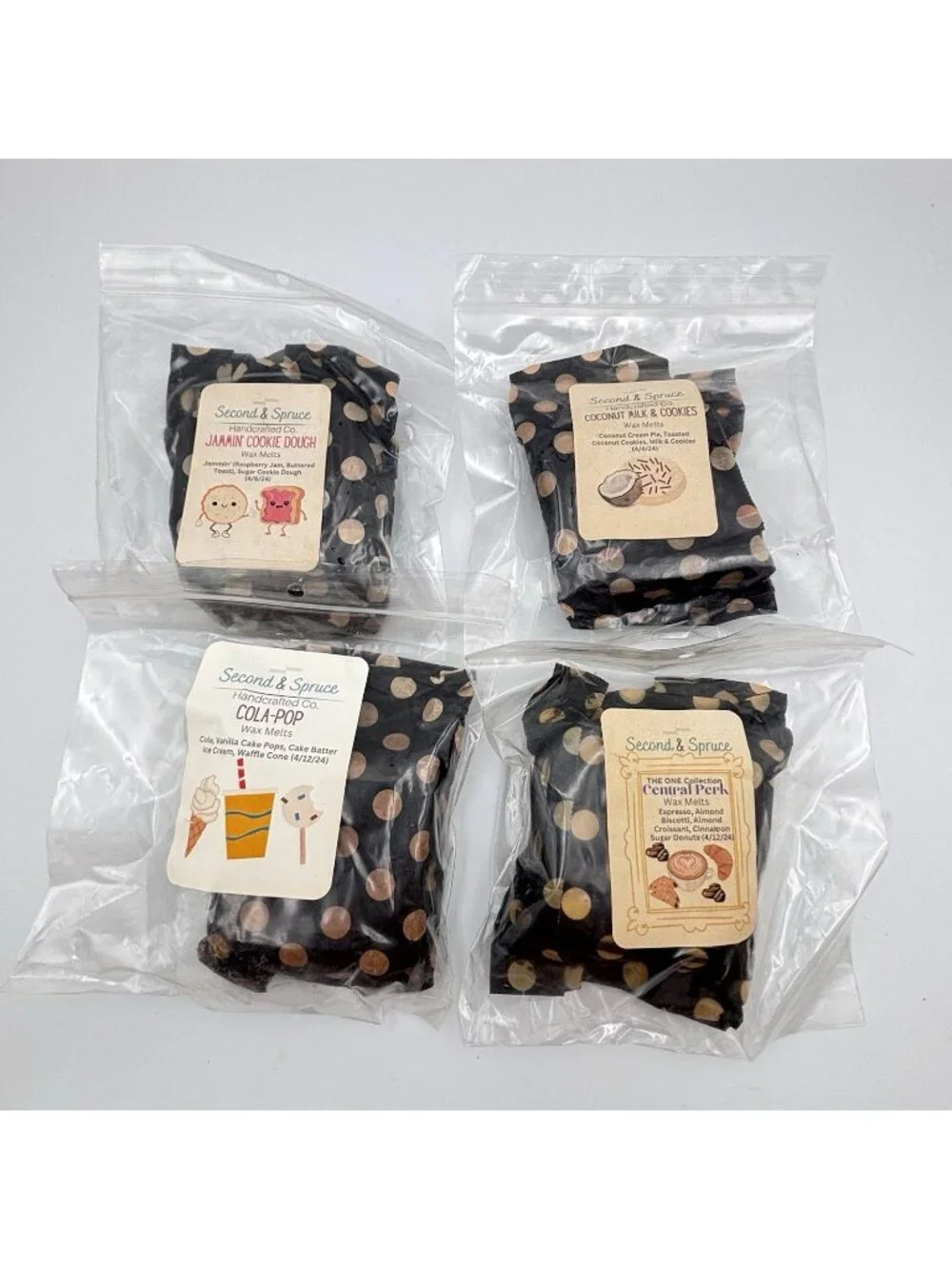 4 Second & Spruce Vendor Wax Melt Mini Cakes Gourmand Coffee Cola Cookie Jam